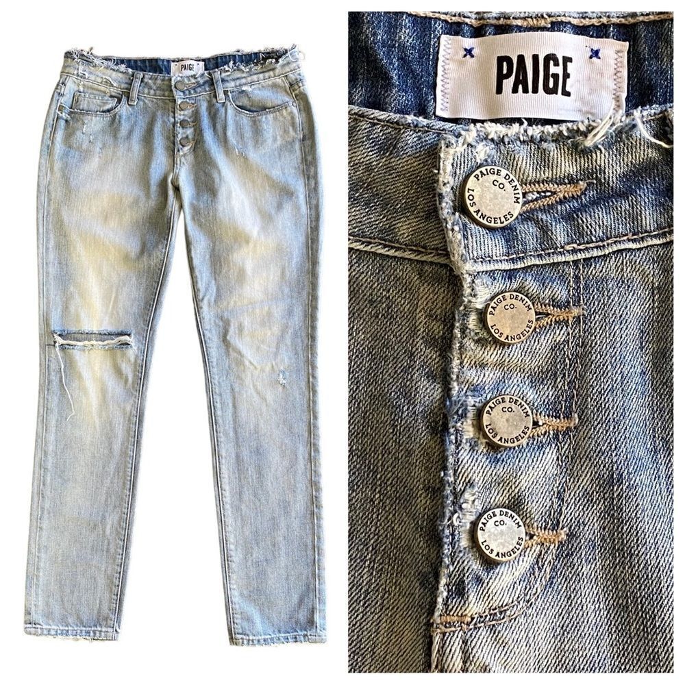 PAIGE Distressed Boyfriend Jeans Button Fly Grunge Streetwear Boho 27